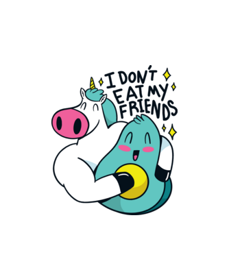 Unicorn Avocado Prietenie model alb pe tricou