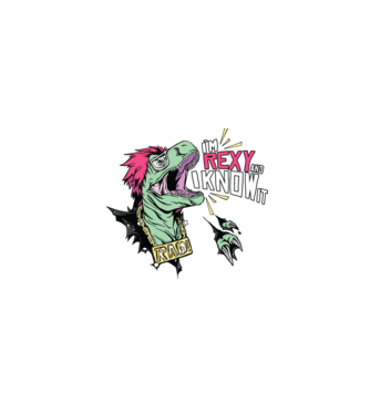 'I''m Rexy and I know it - tricou dinozaur amuzant' model alb pe tricou