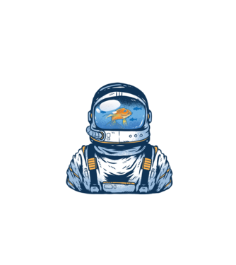 Peștișor auriu Astronaut model negru pe tricou