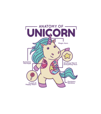 Unicorn Anatomie model alb pe tricou