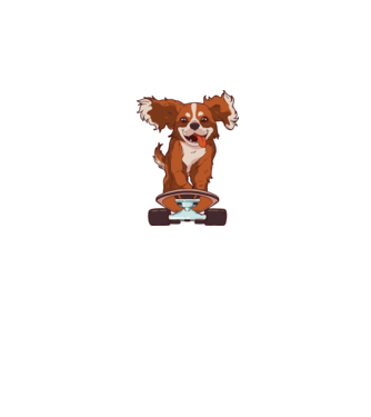 Skateboarding Cavalier King Spaniel model albastru închis pe tricou