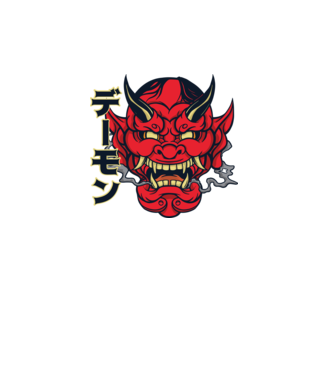 Mască demon chinez model alb pe tricou