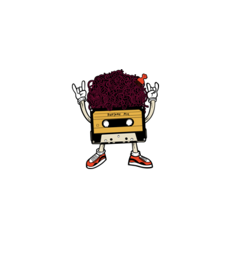 Casetă retro cu păr afro model gri pe tricou