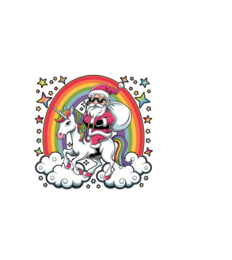 Moș Crăciun cool pe un unicorn model negru pe tricou