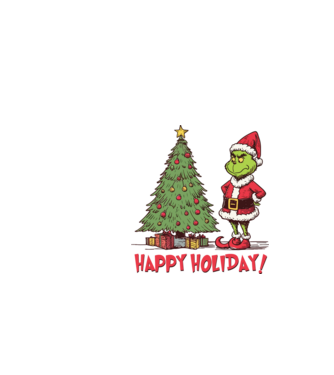 Happy Holiday Grinch model gri închis pe tricou