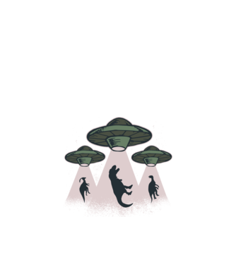 Alien OZN dinozaur model negru pe tricou