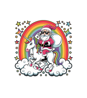 Moș Crăciun cool pe un unicorn model alb pe tricou