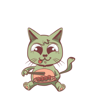 Pisică Sushi model alb pe tricou
