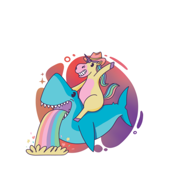 Unicorn pe rechin model alb pe tricou