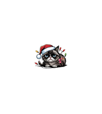 Christmas Spirit Grumpy Cat Negru model nisipiu pe tricou