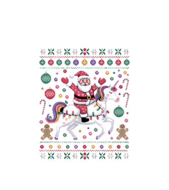 Moș Crăciun pe un pulover urât unicorn  model alb pe tricou