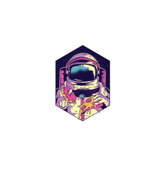 Astronaut Gogoașă și Pizza model negru pe tricou