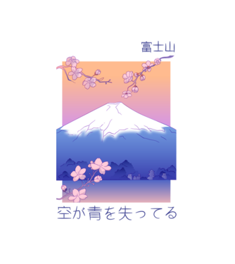 Anime Vaporwave munte model alb pe tricou