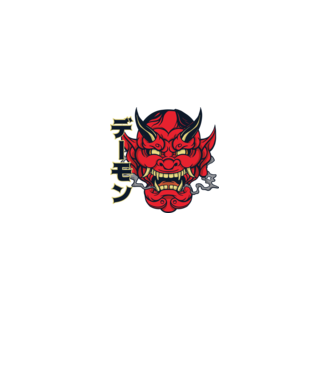 Mască demon chinez model alb pe tricou