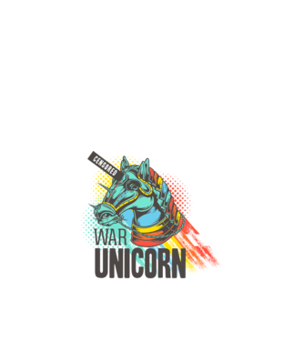 War Unicorn model alb pe tricou