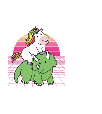 Unicorn pe dinozaur retro model alb pe tricou