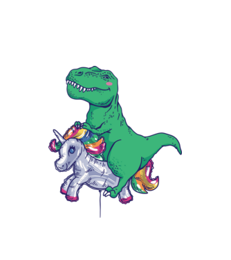 T-rex pe Unicorn balon model alb pe tricou