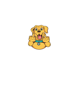 Golden Retriever arată degetul model negru pe tricou