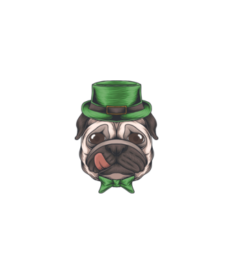 Mops Sfântul Patrick model negru pe tricou