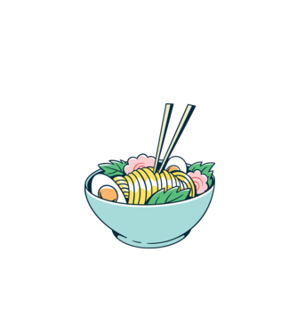 Paste Ramen model albastru închis pe tricou