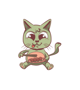 Pisică Sushi model alb pe tricou