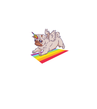 Mops unicorn model albastru jeanși pe tricou