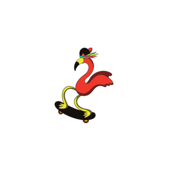 Flamingo Skateboarder model alb pe tricou