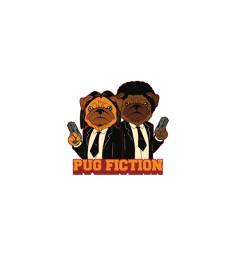 Pug Fiction Pugs Mops Pulp Fiction parodie model alb pe tricou
