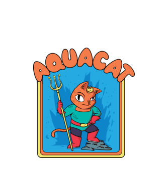 Aquacat model alb pe tricou