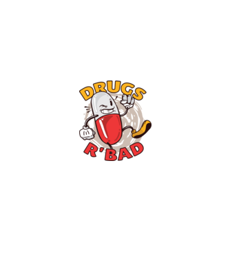 Drogurile sunt rele model alb/roșu pe tricou