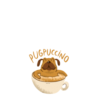 Pugpuccino Capuccino cu Mops model negru pe tricou