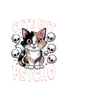 Cute, but Psycho pisică Negru model negru pe tricou