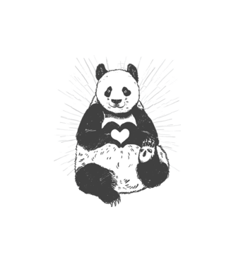 Inimă panda model alb pe tricou