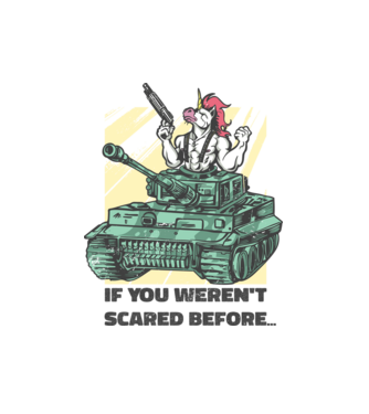 Unicorn Tanc model alb pe tricou