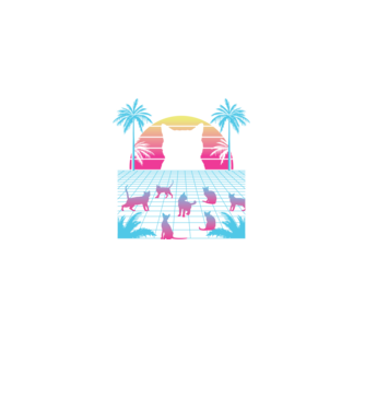 Pisică Vaporwave neon model negru pe tricou