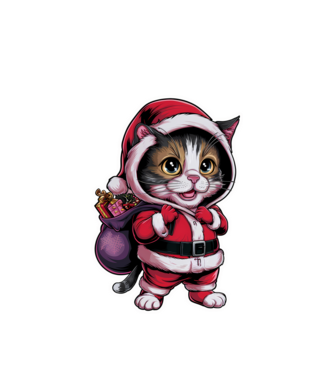 Santa Cat model alb pe tricou