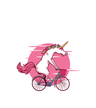 Unicorn cu bicicletă model alb pe tricou