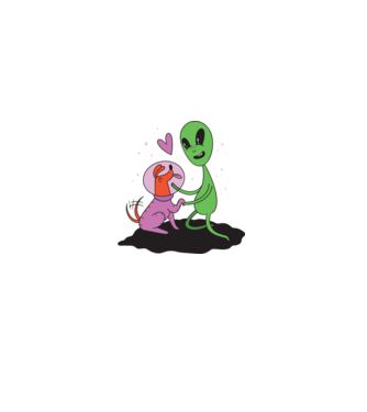Alien cu câine model alb pe tricou