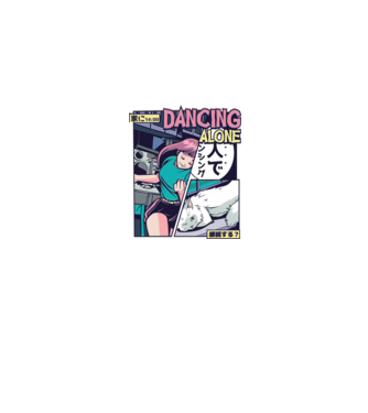 Anime Vaporwave Dancing Alone model albastru jeanși pe tricou