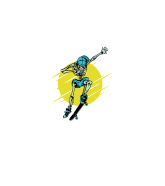 Schelet Skateboarder model alb pe tricou