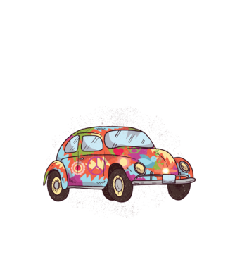 Hippy Beetle Volkswagen model turcoaz pe tricou