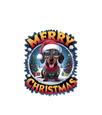 Merry Christmas Teckel model alb pe tricou