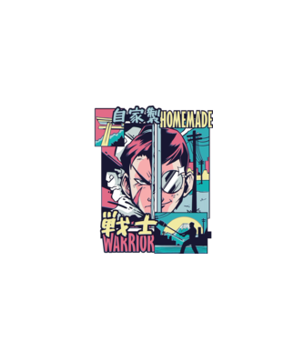 Anime Vaporwave Home Made Warrior model negru pe tricou