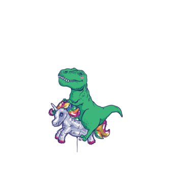 T-rex pe Unicorn balon model alb pe tricou