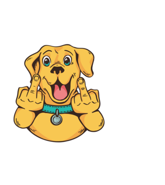 Golden Retriever arată degetul model alb pe tricou
