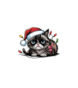 Christmas Spirit Grumpy Cat Negru model alb pe tricou