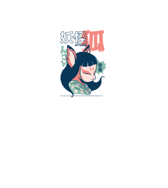 Kitsune Yokai Anime model alb pe tricou