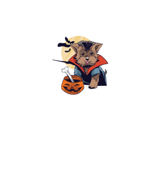 Vampir Yorkie Halloween model albastru jeanși pe tricou