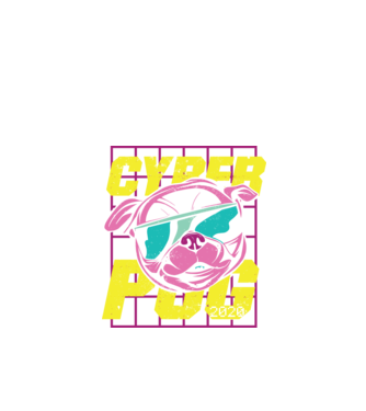 Mops Cyber Pug model negru pe tricou