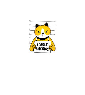Pisică hoață Bitcoin model alb pe tricou